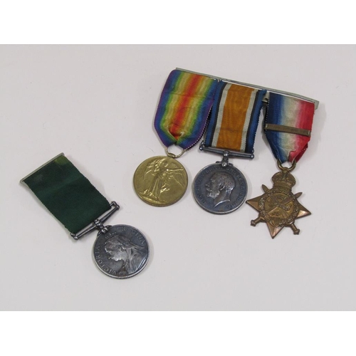 1493 - FIRST WORLD WAR BAR OF THREE MEDALS PRESENTED TO 8535-A CORP. S GOODLIFFE, THE WELSH R AND A VICTORI... 