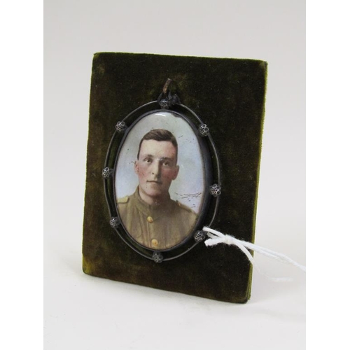 1495 - SILVER MOUNTED ENAMEL MINIATURE OF WALTER GIBLING IN BRITISH ARMY UNIFORM FROM WORLD WAR 1