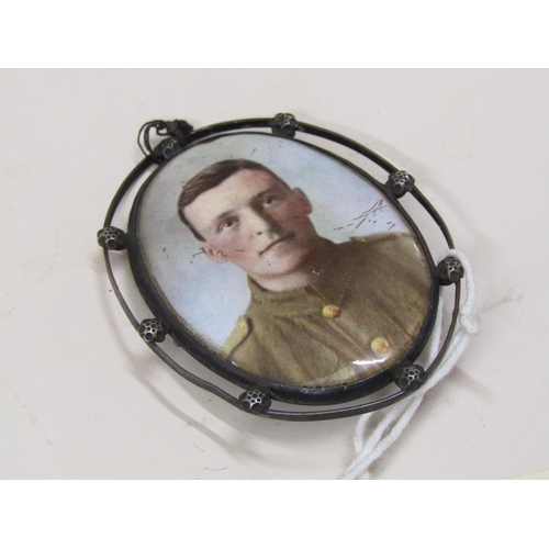 1495 - SILVER MOUNTED ENAMEL MINIATURE OF WALTER GIBLING IN BRITISH ARMY UNIFORM FROM WORLD WAR 1