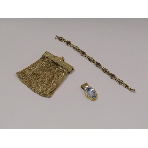 1507 - GILT METAL LADIES PURSE, PENDANT, BRACELET ETC