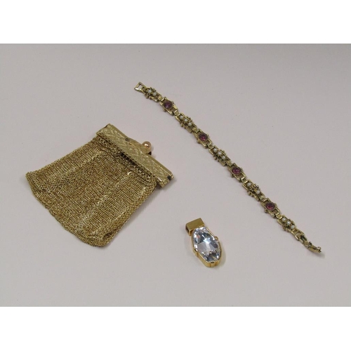 1507 - GILT METAL LADIES PURSE, PENDANT, BRACELET ETC