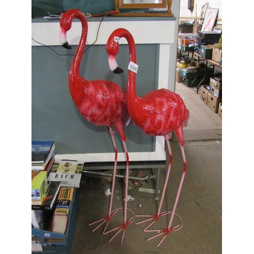 957 - TWO LARGE METAL FLAMINGOS