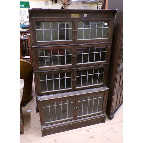 1998 - 20c OAK LEAD GLAZED FOUR TIER GLOBE WERNICKE STYLE BOOKCASE