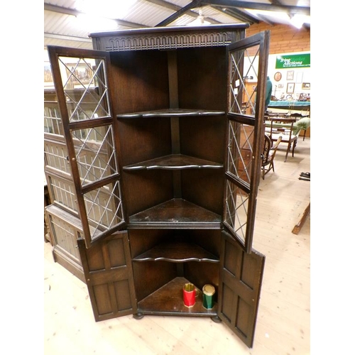 1999 - OAK LEAD GLAZED CORNER CABINET