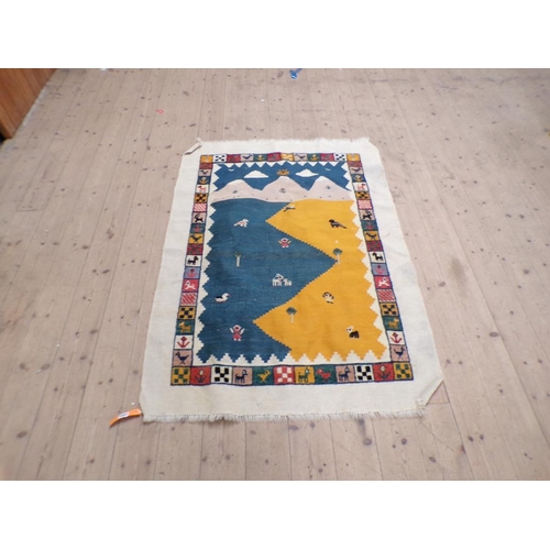 2003 - ORIENTAL WOOLLEN GROUND PICTORIAL RUG, 107CM X 149CM