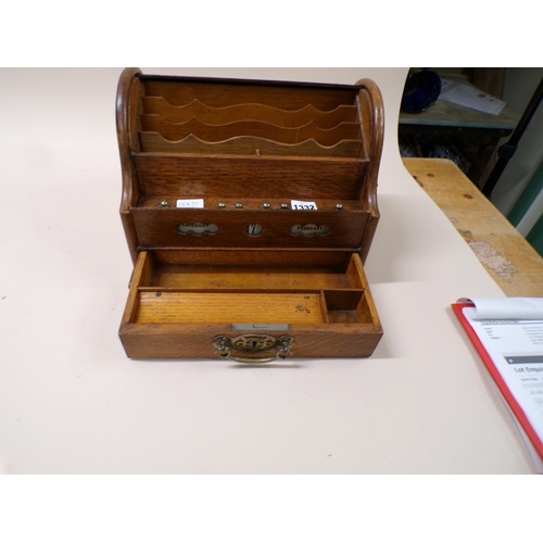 1332 - EARLY 20C TAMBOUR ROLL STATIONERY BOX WITH CALENDAR, 26CM H