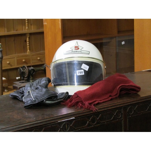 760 - MOTORCYCLE HELMET, GLOVES AND SCARF