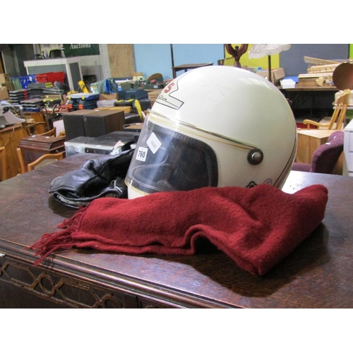 760 - MOTORCYCLE HELMET, GLOVES AND SCARF