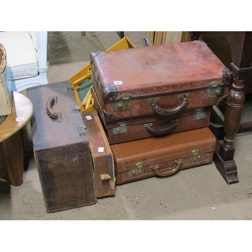 761 - FIVE VINTAGE SUITCASES