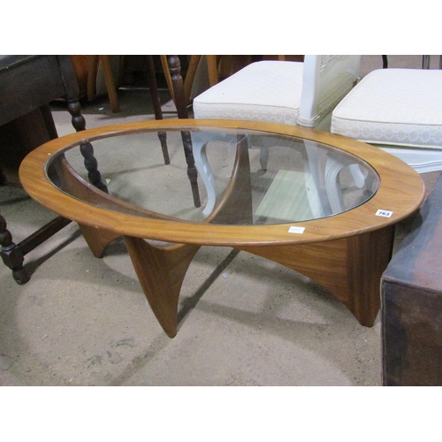 763 - GLASS AND TEAK COFFEE TABLE