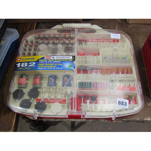 883 - SMALL BOX OF TOOLS AND A ROTARY TOOL ACCESSORY SET