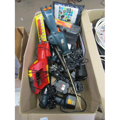 890 - BOX OF CABLES AND SOME POWER TOOLS ETC