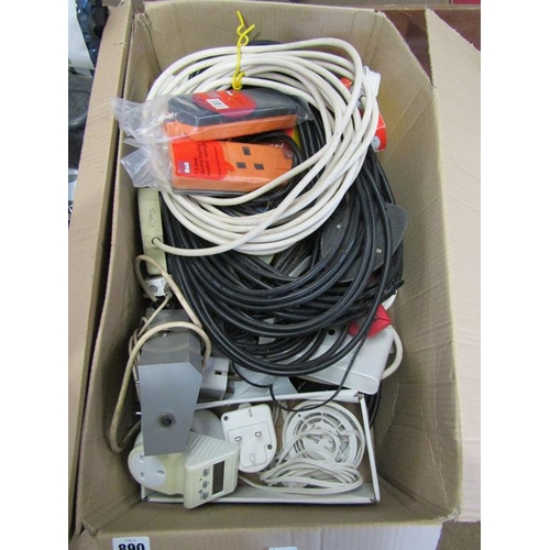 890 - BOX OF CABLES AND SOME POWER TOOLS ETC