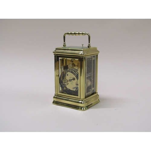 16 - A late 20c French carriage clock in glazed brass 'Gorge' case, the white rectangular dial having Rom... 