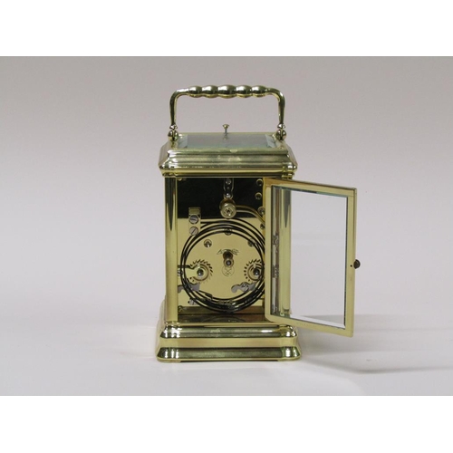 16 - A late 20c French carriage clock in glazed brass 'Gorge' case, the white rectangular dial having Rom... 