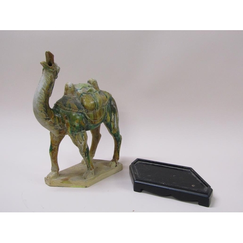 171 - A decorative Chinese Tang style camel, three colour (Sancai) with a custom made stand, 38cm h.