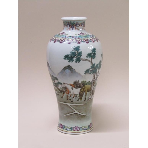 177 - A 20c Chinese vase painted with the eight horses of Mu-Wang and calligraphy, seal mark to base, 28cm... 