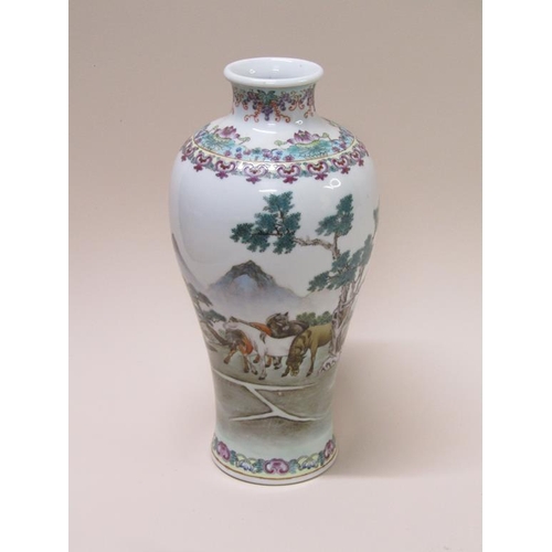 177 - A 20c Chinese vase painted with the eight horses of Mu-Wang and calligraphy, seal mark to base, 28cm... 