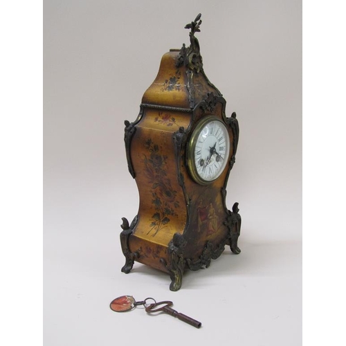 18 - A late 19c French mantel clock in waisted 'Rococo' style case decorated with cast gilt mounts.  The ... 