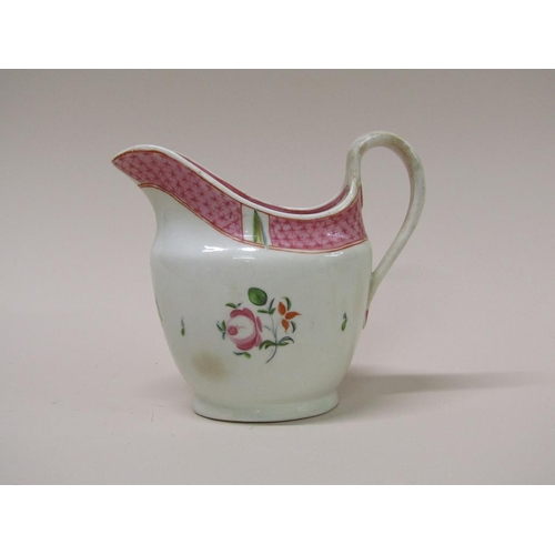 187 - Two Newhall milk jugs, pattern numbers 7 & 296 to bases, late 18c/early 19c, a/f, 10.5cm h.