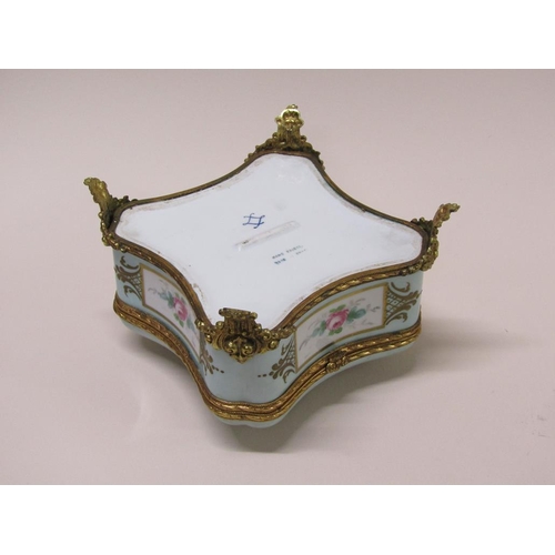 191 - A French Limoges porcelain casket box, hand painted with flowers and gilded with gilt metal mounts, ... 