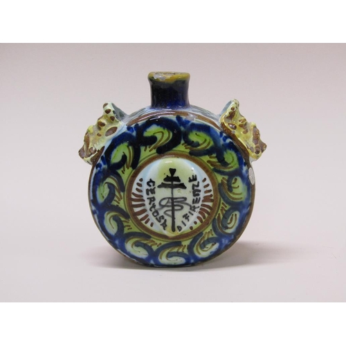 192 - A French faience flask, bacchanalian mounts, a/f, 12cm h.