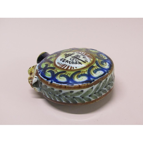 192 - A French faience flask, bacchanalian mounts, a/f, 12cm h.