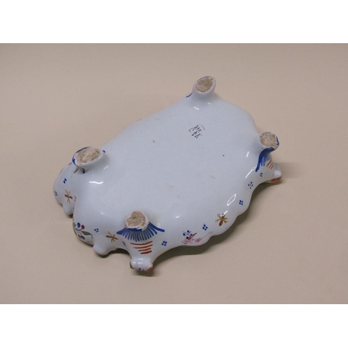 193 - A French faience inkstand with floral decoration and shell motif, 20cm w- one well missing.