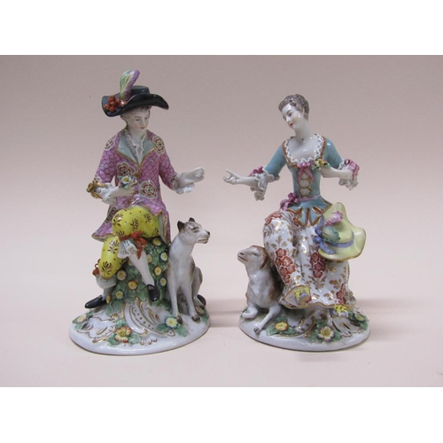 194 - A pair of late 19c/early 20c Samson porcelain figures, shepherdess and gentleman with dog, in period... 