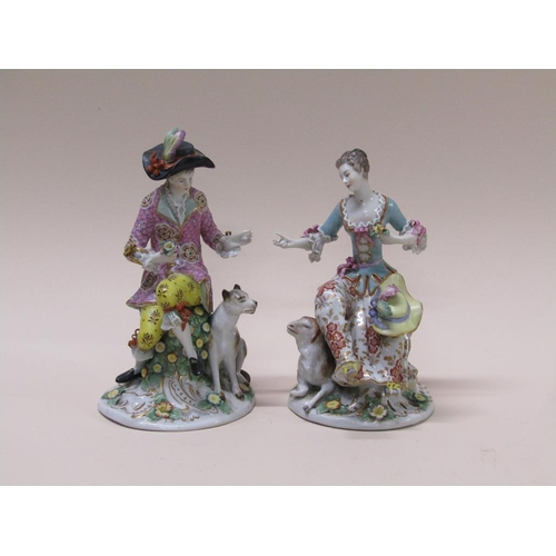 194 - A pair of late 19c/early 20c Samson porcelain figures, shepherdess and gentleman with dog, in period... 