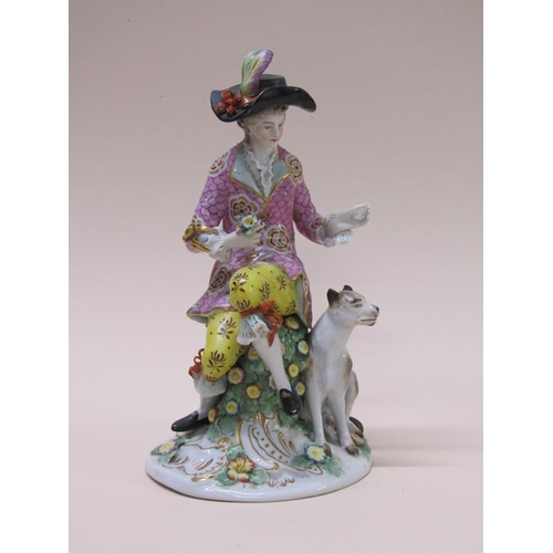 194 - A pair of late 19c/early 20c Samson porcelain figures, shepherdess and gentleman with dog, in period... 