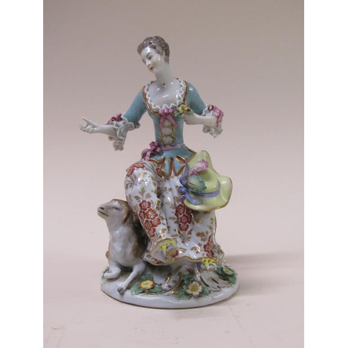 194 - A pair of late 19c/early 20c Samson porcelain figures, shepherdess and gentleman with dog, in period... 