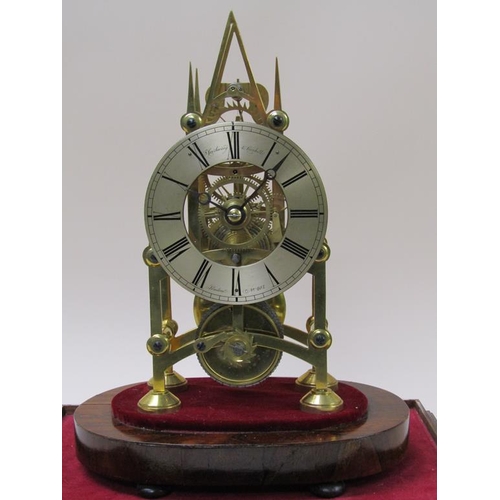 20 - A mid 19c English fusee skeleton clock, the 13cm diam. silvered dial signed T. Cox Savory 47, Cornhi... 