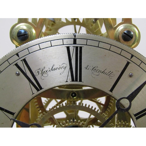 20 - A mid 19c English fusee skeleton clock, the 13cm diam. silvered dial signed T. Cox Savory 47, Cornhi... 