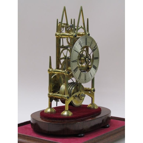 20 - A mid 19c English fusee skeleton clock, the 13cm diam. silvered dial signed T. Cox Savory 47, Cornhi... 