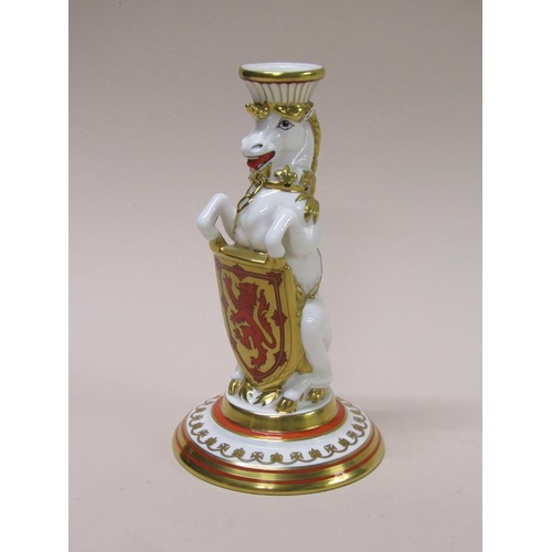 204 - A pair of Minton Queen Elizabeth II candle sticks based on components from the original Queens Coron... 