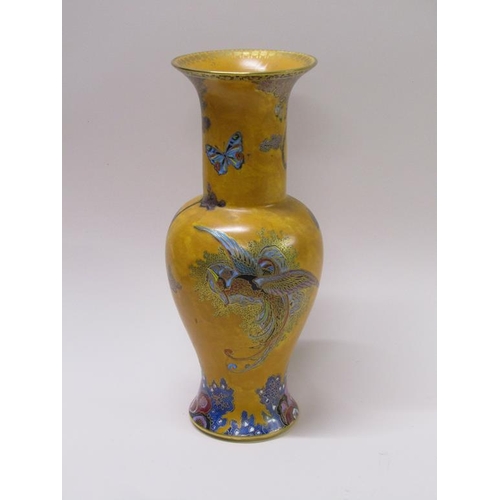 207 - An early 20c Carltonware vase, decorated on a matt orange, yellow ground, Chinese bird and cloud pat... 