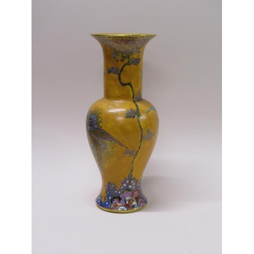 207 - An early 20c Carltonware vase, decorated on a matt orange, yellow ground, Chinese bird and cloud pat... 