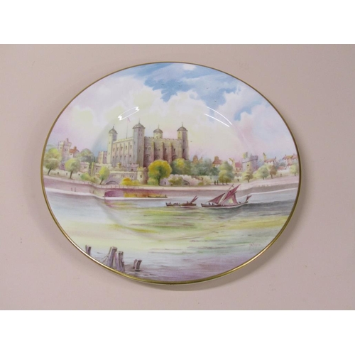 216 - Three Mintons hand painted cabinet plates, Tower of London, Conway Castle, and Windsor Castle, all s... 