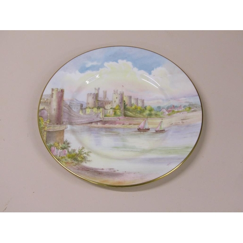 216 - Three Mintons hand painted cabinet plates, Tower of London, Conway Castle, and Windsor Castle, all s... 