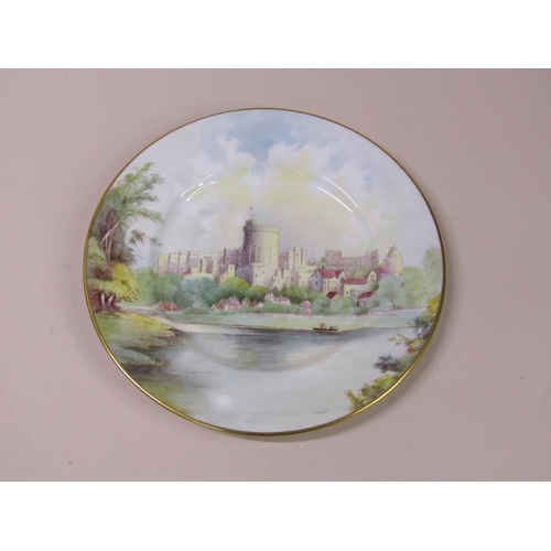 216 - Three Mintons hand painted cabinet plates, Tower of London, Conway Castle, and Windsor Castle, all s... 