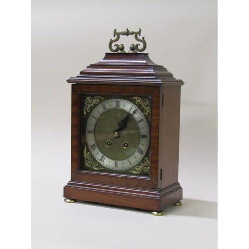 22 - An early 20c mahogany cased bracket clock, the 20cm square brass dial signed Mappin and Webb London ... 