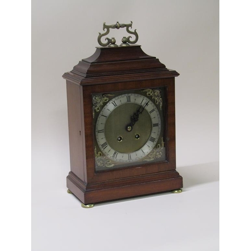 22 - An early 20c mahogany cased bracket clock, the 20cm square brass dial signed Mappin and Webb London ... 