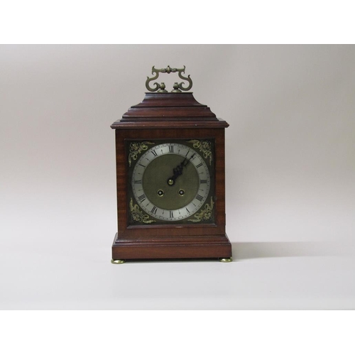 22 - An early 20c mahogany cased bracket clock, the 20cm square brass dial signed Mappin and Webb London ... 