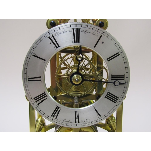 23 - A mid 19c English fusee skeleton clock, the 13cm diam silvered dial signed T. Cox Savory, 47 Cornhil... 