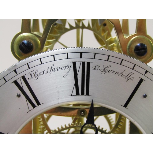 23 - A mid 19c English fusee skeleton clock, the 13cm diam silvered dial signed T. Cox Savory, 47 Cornhil... 