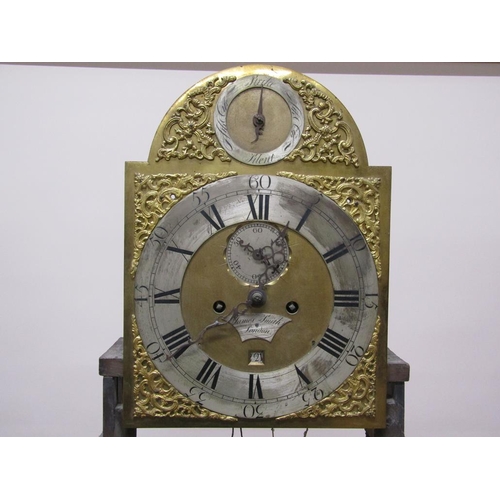 29 - A mid 18c eight day longcase clock, the 30cm arched brass dial signed James Smith, London and having... 