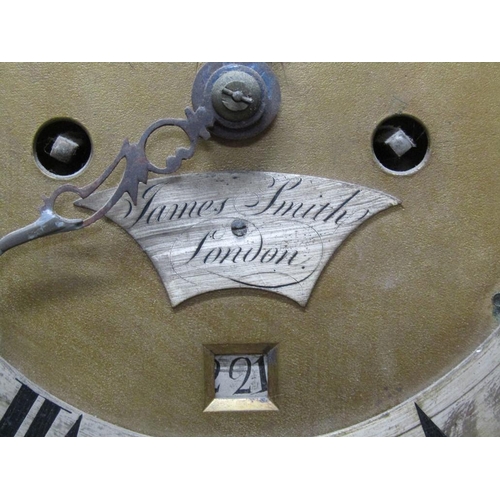 29 - A mid 18c eight day longcase clock, the 30cm arched brass dial signed James Smith, London and having... 