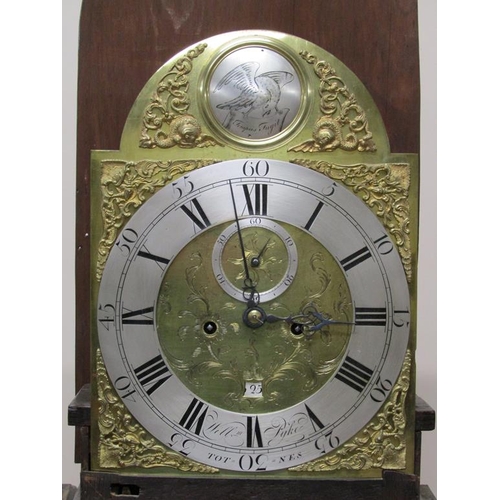 33 - A late 18c eight day longcase clock, the 31cm arched brass dial signed William Pyke of Totnes and ha... 