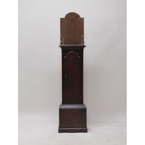 34 - A late 18c eight day longcase clock, the 30cm arched painted dial having Roman numerals and seconds ... 